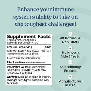 Better Way Health™ - Advanced Immune Readiness - Highly Purified 1,3/1,6 Beta Glucan 500 - Clinically Tested Immune Defense - 500mg/60 Capsules (Pack of 1) Better Way HealthBuy Supplements Australia