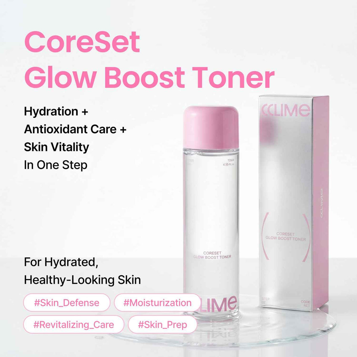 CCLIME Beauty CoreSet Glow Boost Toner, Dual-Layer Hydrating & Firming Facial Toner with Peptides, Rose PDRN & Antioxidant Care, for All Skin Types