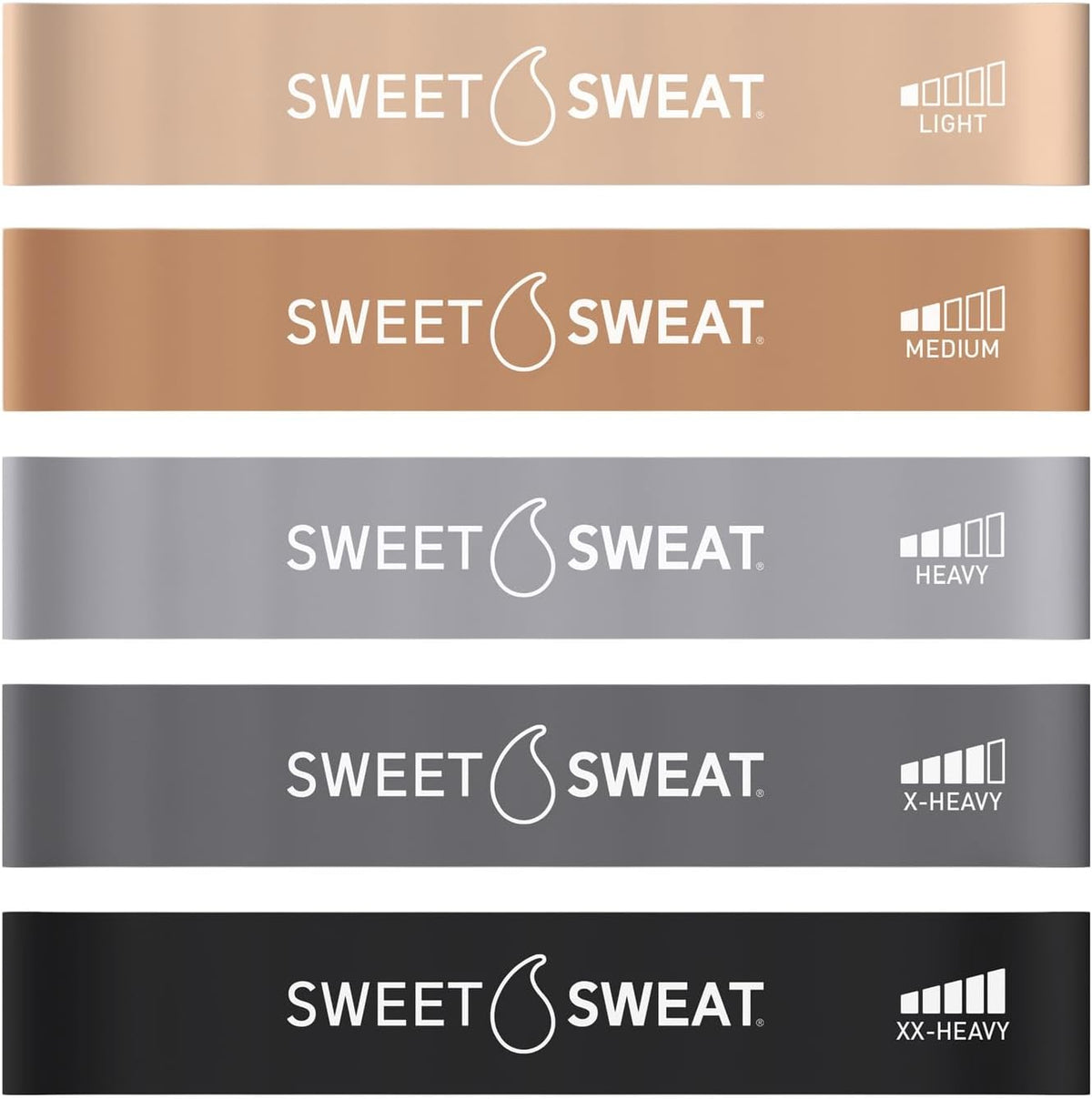 Sweet Sweat Mini Loop Resistance Bands - Set of 5 - Exercise Hip Booty Bands for Squats, Lunges, Physical Therapy, Yoga, Pilates, Rehab and Home Workout - Non-Latex Elastic Bands Includes Carry-Bag