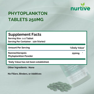 NURTIVE Nannochloropsis Phytoplankton Tablets – 250mg per Serving – Vegan, Gluten-Free, Non-GMO, No Fillers – Third-Party Tested, GMP Certified – 2 Tablets/Day for 2 Month, 120 Tablets/Bottle NURTIVEBuy Supplements Australia