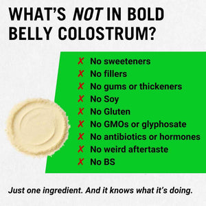 Bold Belly Colostrum Powder Supplement - Whole Cream Bovine Colostrum for Gut & Immune Support, Grass-Fed USA Cows, Cold-Processed