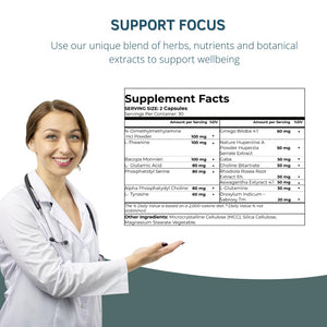 BY CARIOLA Neural-L Natural Brain Support Supplement 60 Caps - Mental Support – Memory Booster - Concentration - Natural Formula - Ashwagandha - L-Tyrosine - L-Theanine BY CARIOLA buy supplements Au