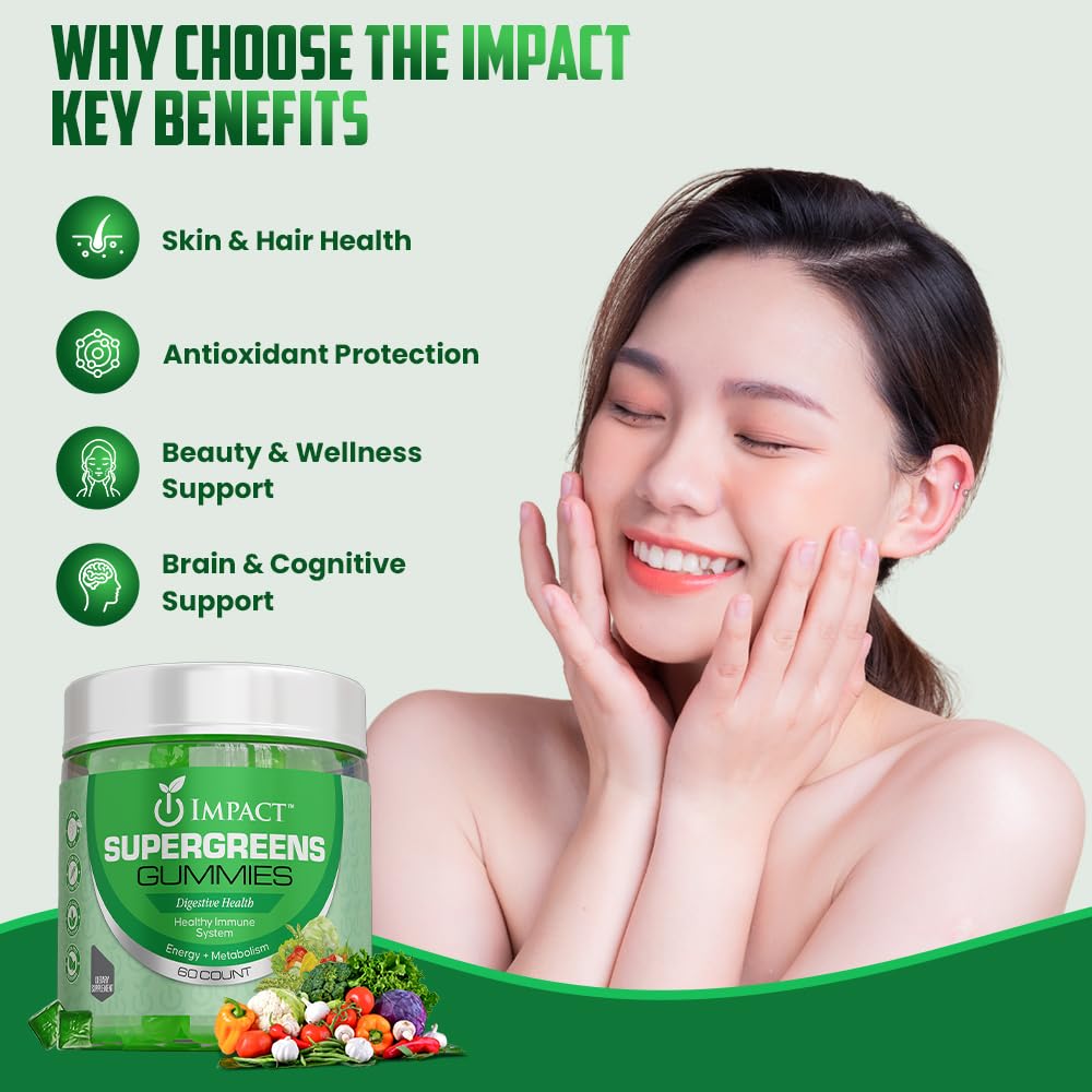 IMPACT Fiber Gummies for Adults, Women & Kids - Supergreens Veggies Daily High Fiber Gummies, for Gut Health & Immunity, Vegetarian Gummy Fiber Supplement