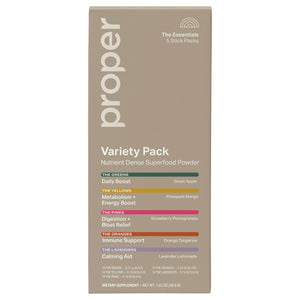 Proper The Essentials Super Foods Powder 5-Stick Variety Pack - Super Greens, Gut Health, Metabolism & Energy, Calm Magnesium Powder & Immune Support Supplement Packs ProperBuy Supplements Australia