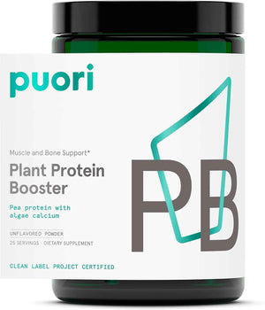 Puori Vegan Protein Powder, Unflavored - Plant-Based Protein Powder with Pea Protein, Algae Calcium - Workout Supplement for Sustained Energy, Bone Health, Muscle Recovery & Growth - 25 Servings