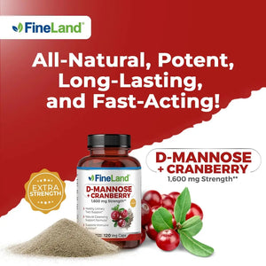 FineLand D-Mannose + Cranberry – 1600mg per Serving – 120 Vegan Capsules – Urinary Tract & Bladder Health Support – Non-GMO, Gluten-Free, Made in USA FineLandBuy Supplements Australia