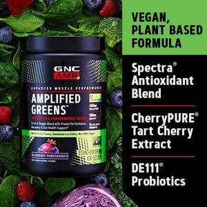 GNC AMP Amplified Greens Superfoods Performance Blend - Vegan Athlete Superfood Drink - Blueberry Pomegranate - 9.9 Oz (30 Servings) GNCBuy Supplements Australia
