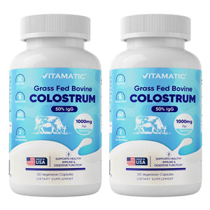 Vitamatic Bovine Colostrum Supplement 1000 mg per Serving - 50% Highest IgG - Supplement for Gut Health, Hair Growth, Beauty, Muscle Recovery, & Immune Support - 120 Capsules - 2 Pack VitamaticBuy Supplements Australia