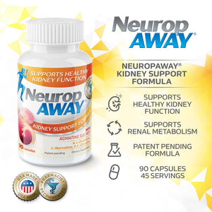 NeuropAWAY Kidney Support Formula Sugar Free with Agmatine Sulfate 500mg L-Novaline 50mg L-Ornithine 150mg L-Citrulline 100mg Per Capsule 90CT Fast Acting Kidney Support NeuropAWAYBuy Supplements Australia