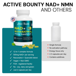 NAD+ Resveratrol Supplement with Quercetin – NMN Alternative for Cellular Energy Support, Focus & Healthy Aging – High Potency 500mg NAD+ Formula, Vegan, Non-GMO, Gluten-Free, Made in USA, 60 Capsules Active Bounty buy supplements Au