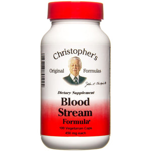 Supplement bottle labeled 'Christopher's Original Formulas Blood Stream Formula' on a white background