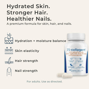 Zi-Collagen Marine Collagen Capsules for Skin, Hair & Nails Support – with Phytoceramides, Hyaluronic Acid, Biotin & Vitamins A C D3 E – 60 Capsules Zivere buy supplements Au