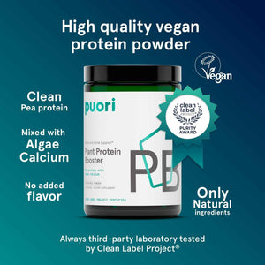Puori Vegan Protein Powder, Unflavored - Plant-Based Protein Powder with Pea Protein, Algae Calcium - Workout Supplement for Sustained Energy, Bone Health, Muscle Recovery & Growth - 25 Servings