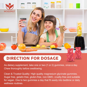 Magnesium Glycinate Gummies for Kids & Adults - Relaxation & Cognition Support - 400/200mg Magnesium Supplement with L-Theanine, Chamomile, B6, D3 & K2 - Vegan, Sugar Free, Strawberry Flavor, 60 Ct WOGORGTBuy Supplements Australia