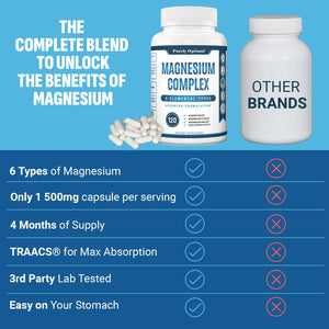 Purely Optimal Magnesium Complex - 6 Forms Magnesium Glycinate, Citrate & Malate - Sleep Support, Stress Relief, Muscles, Heart Health & Relaxation - Magnesium Supplement for Women & Men, 120 Caps Purely Optimal buy supplements Au