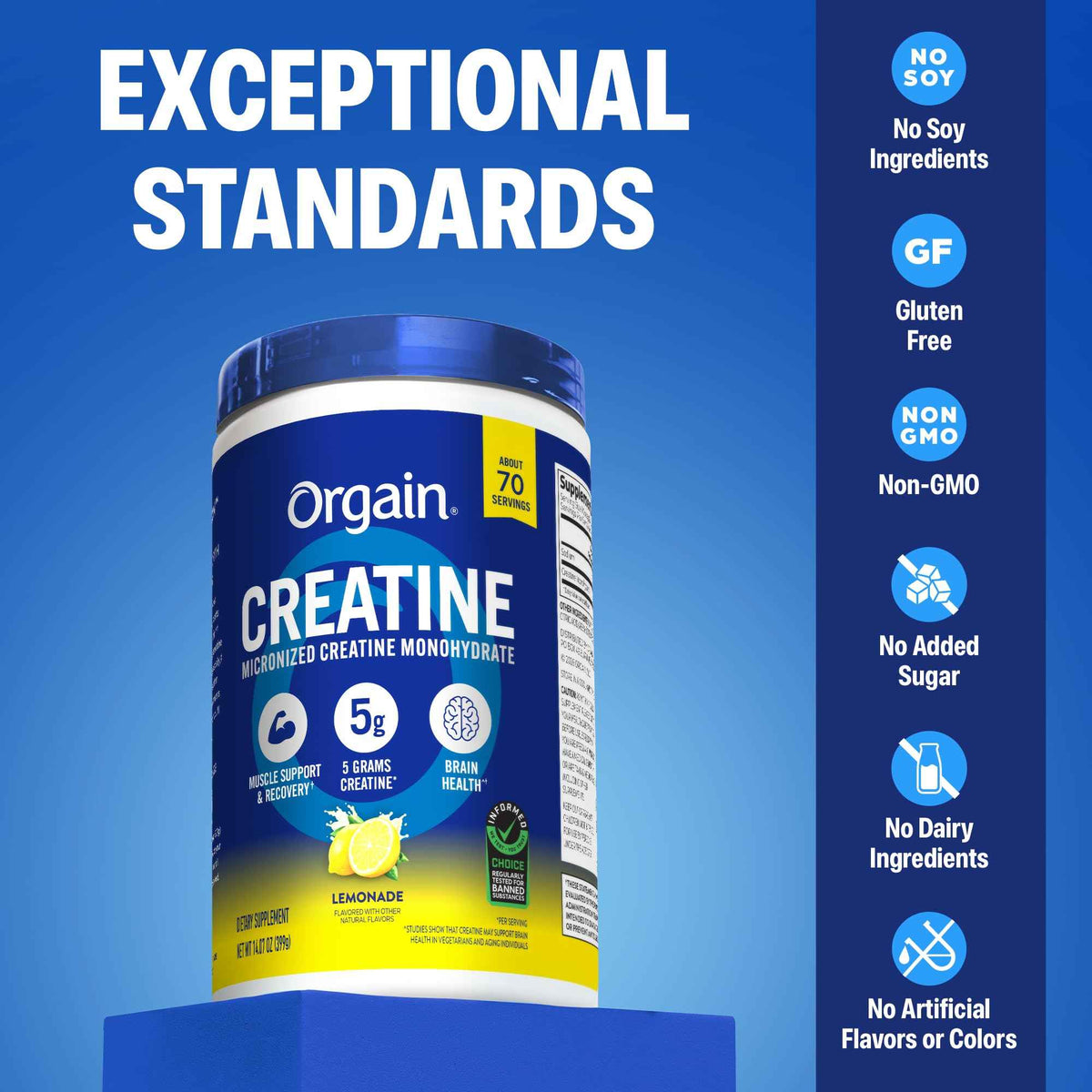 Orgain Creatine Monohydrate Micronized Powder, Lemonade Flavored, 5g Creatine, 70 Servings, Supports Muscle Growth, Post Workout Recovery