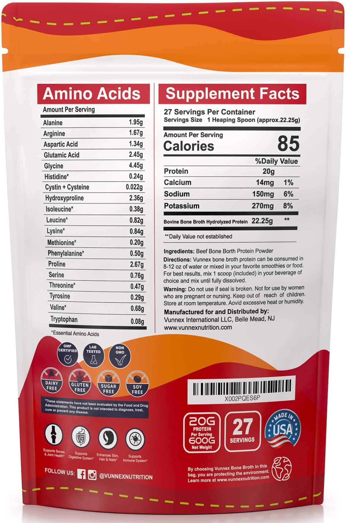 VUNNEX 100% Grass-Fed Bone Broth Collagen Powder | Unflavored & Unsweetened Instant Protein for Coffee & Smoothies | Keto-Friendly, Gluten-Free, Non-Dairy