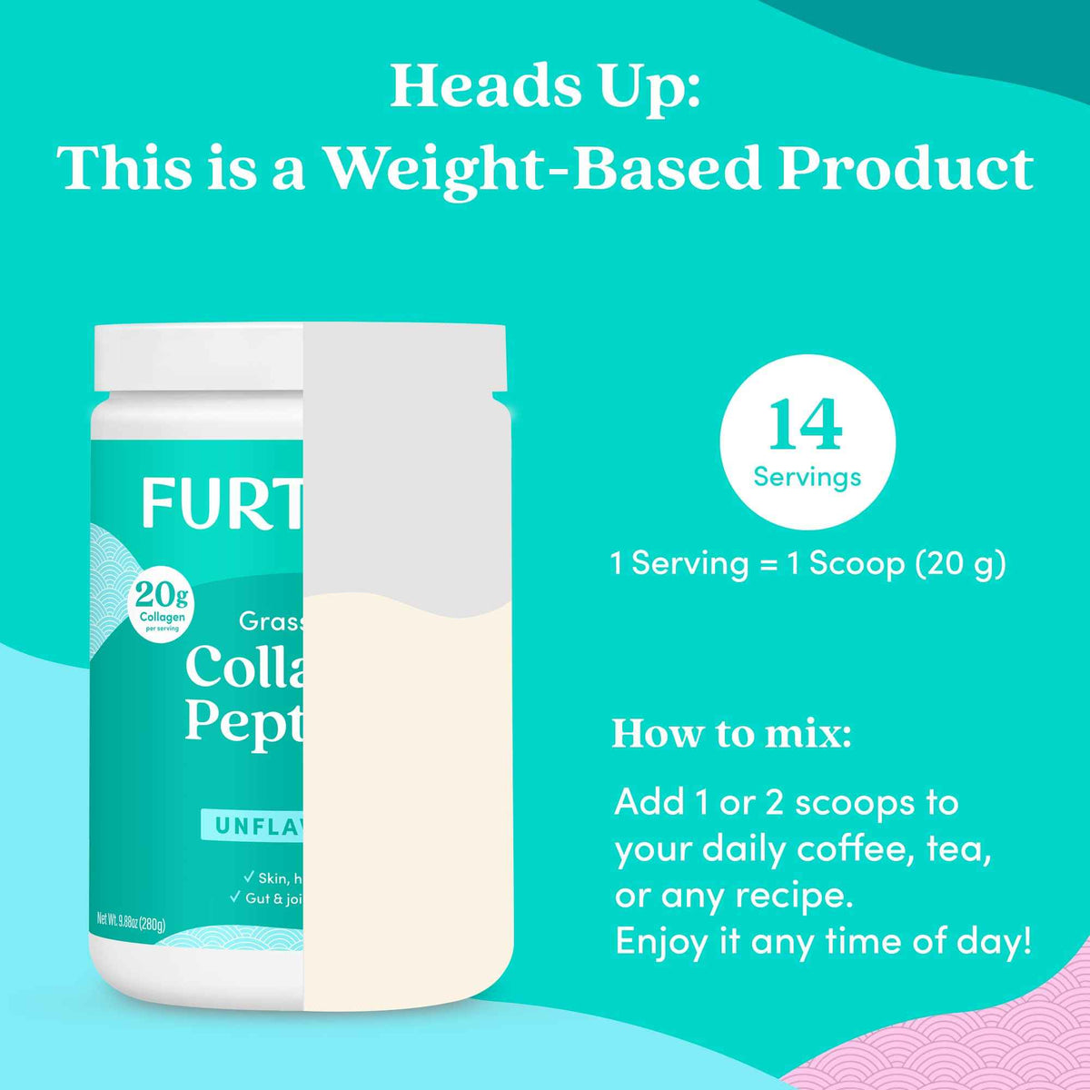 Further Food Unflavored Collagen Peptides Powder - 100% Grass-Fed, Hydrolyzed Type 1 & 3, 20g of Collagen per Serving