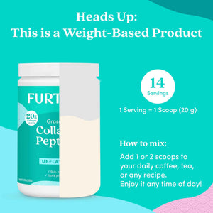 Further Food Unflavored Collagen Peptides Powder - 100% Grass-Fed, Hydrolyzed Type 1 & 3, 20g of Collagen per Serving