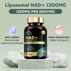 MEGNETA Liposomal NAD+ Supplement 1200mg with Trans Resveratrol - Boost NAD+ Levels, Energy & Anti-Aging Support - Vegan, 100 Capsules