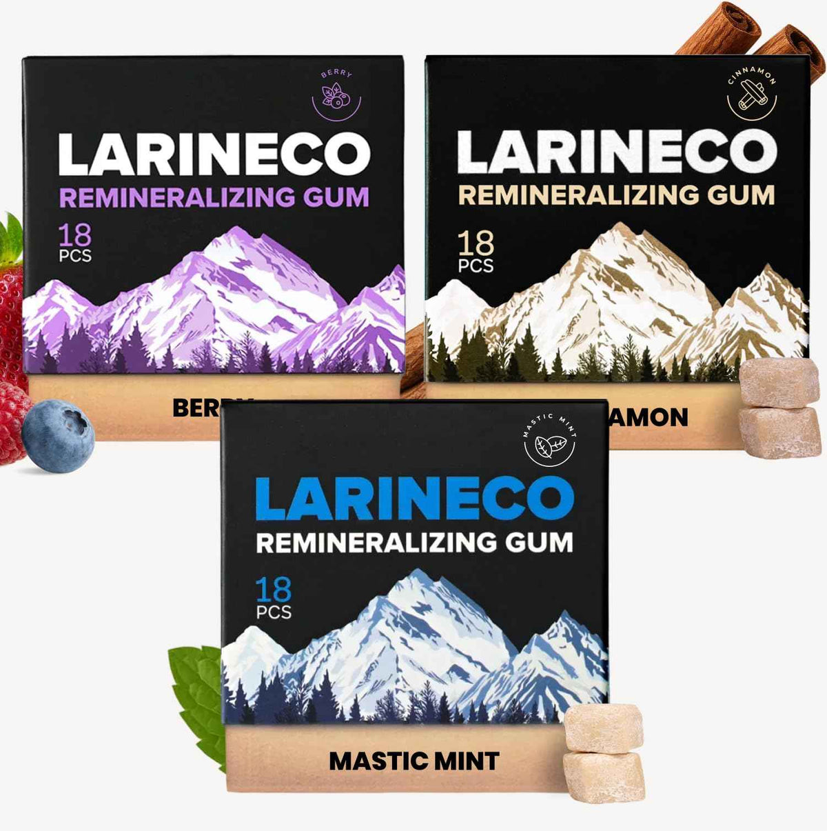 Larineco Remineralizing Gum with Nano Hydroxyapatite & Xylitol – Sugar-Free Xylitol Gum – Plastic-Free, Dye-Free, Aspartame-Free – Natural Base – 18 Pieces (18 Count (Pack of 3)