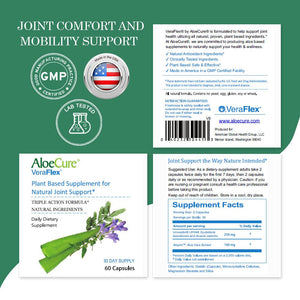 AloeCure VeraFlex Natural Joint Health, 60 Capsules, Clinically Tested Natural Plant-Based Formula to Support Comfort, Mobility and Flexibility - Featuring Organic Aloe Vera, 3-Pack AloeCureBuy Supplements Australia