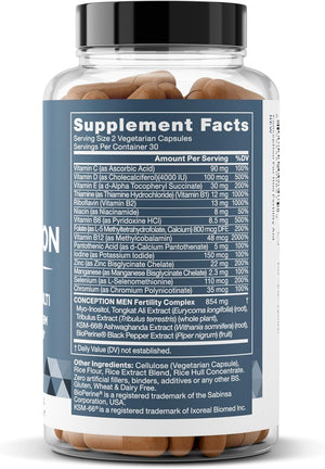 Eu Natural Conception for Him - Male Fertility Supplements with Ashwagandha, Folate & Zinc - Sperm Count, Motility & Strength Support - Fertility Support for Men, 60 Vegetarian Capsules Eu NaturalBuy Supplements Australia