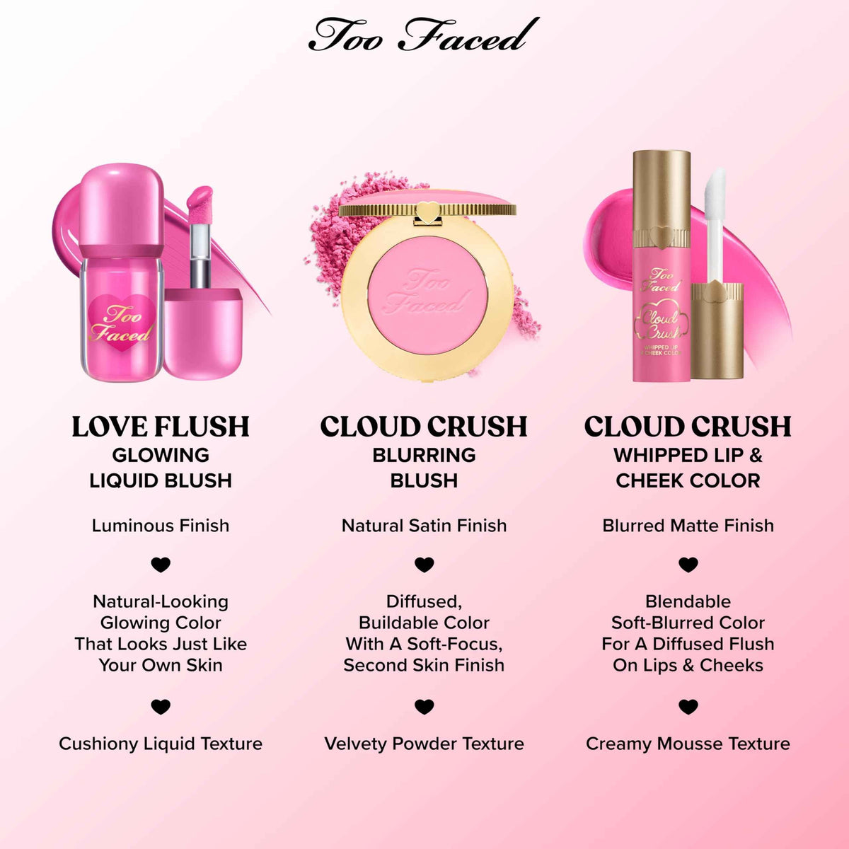 Too Faced Cloud Crush Blurring Blush | Velvety Powder Blush for Cheeks with High-Pigment Formula | 93% Naturally Derived Ingredients, Vegan & Cruelty-Free, Velvet Crush, 0.17 Ounce