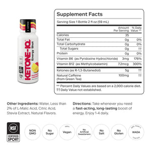 Ketone-IQ Exogenous Ketone Energy Shots with Caffeine - 12 Pack of Green Tea Caffeine Shots with 5g Bioidentical Ketones and B Vitamins - Fast Acting, On The Go Clean Energy Drink (Raspberry Lemonade) Ketone-IQBuy Supplements Australia