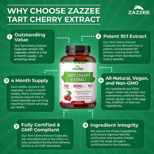 Zazzee Tart Cherry 10:1 Extract, 200 Vegan Capsules, 6+ Month Supply, Montmorency Cherry, Certified Kosher, Joint & Uric Acid Support, Antioxidant Support Formula, Non-GMO, Made in the USA