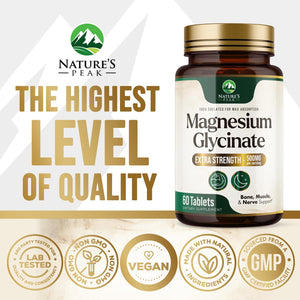 Magnesium Glycinate 500mg Per Serving - High Absorption Chelated Magnesium Supplement for Muscle, Bone and Heart Health Support - Easy Digestion & Gentle on Your Stomach - USA Bottled - 60 Tablets Nature's PeakBuy Supplements Australia
