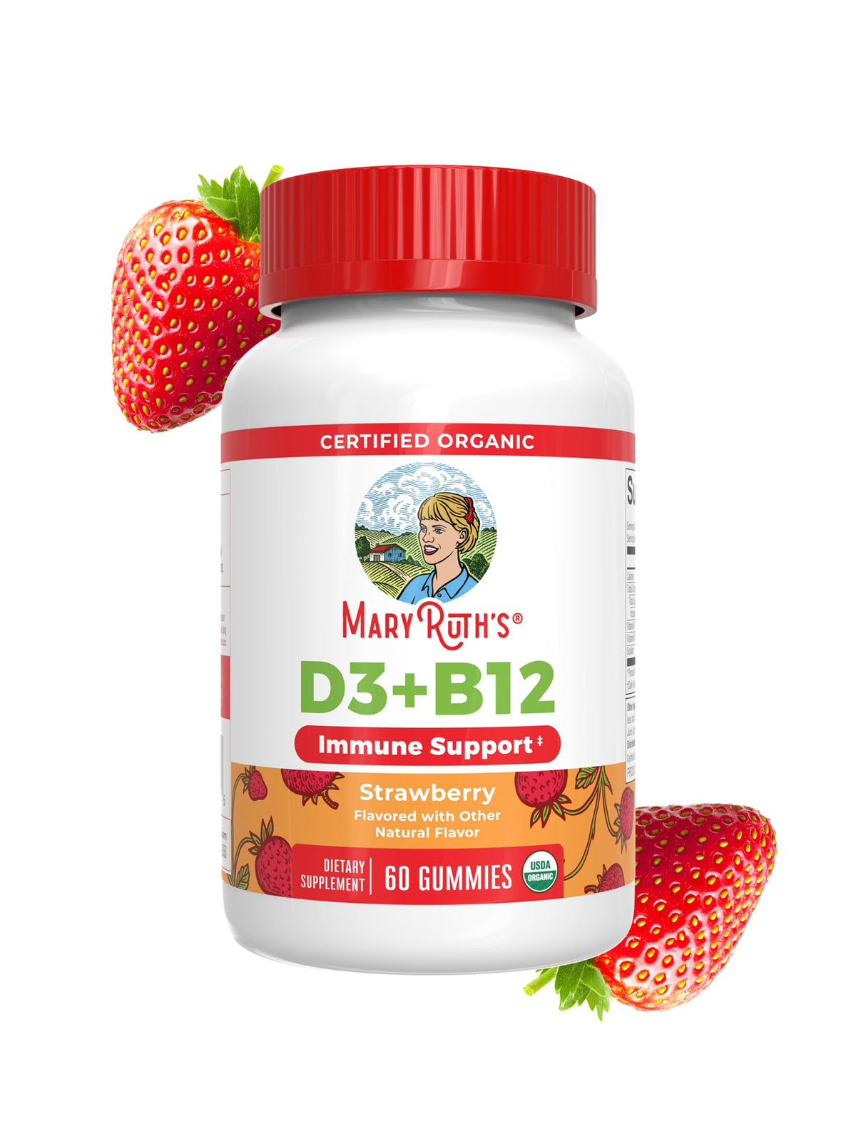 MARYRUTH'S Organic Vitamin D3 + B12 Gummies for Ages 4+ - Bone Health - Immune Support - Energy Metabolism - Cognitive Function - Vegan - Non-GMO