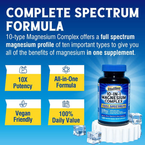 Vitalibre 10 in 1 Magnesium Complex, 420mg Elemental Magnesium | Ultra Strength, Max Absorption | Chelated Magnesium Supplement for Nerves, Bone & Heart Health | Non-GMO, 120 Vegan Capsules VitalibreBuy Supplements Australia