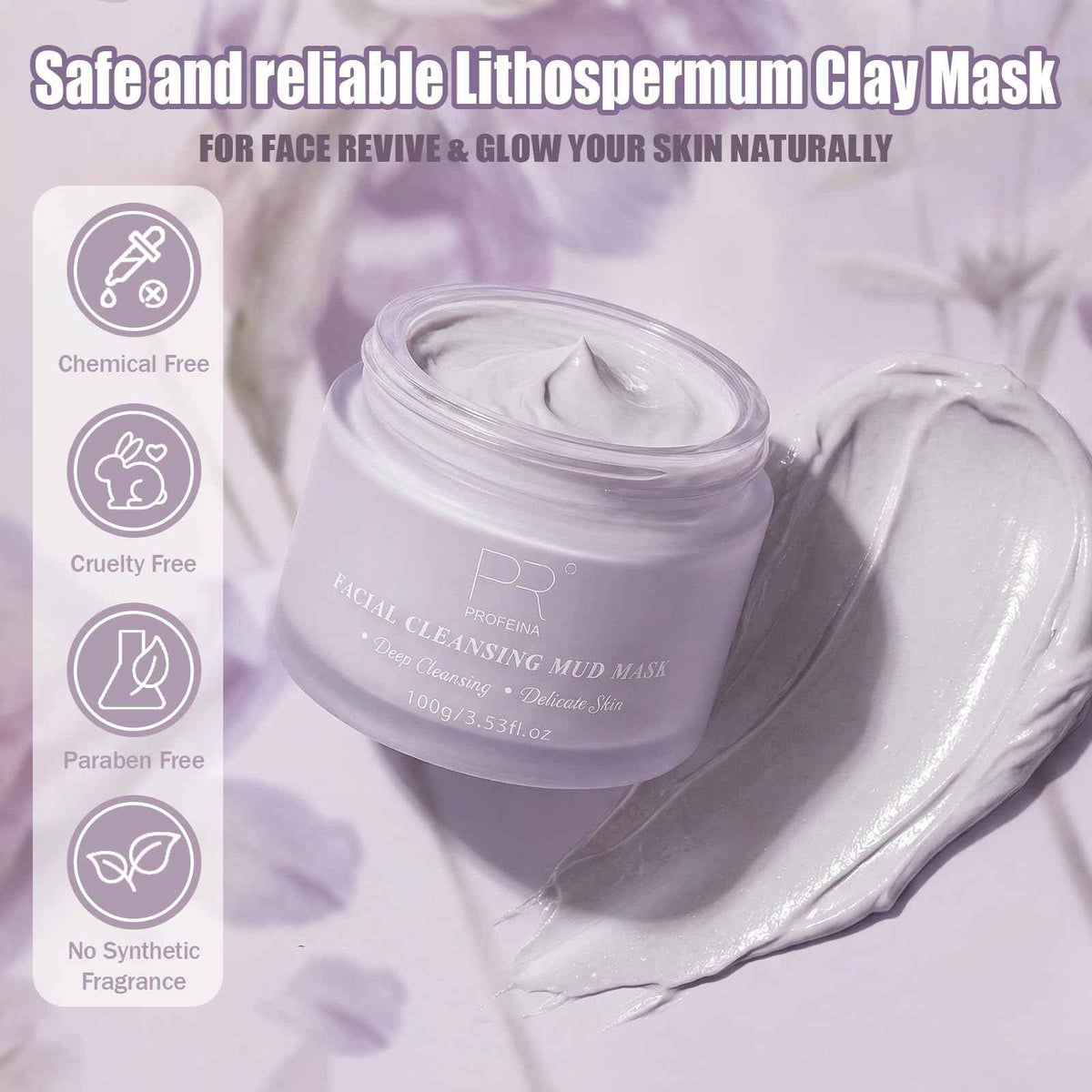 PROFEINA Clay Mask for Face, Non-Drying Facial Cleansing Mud Mask for Oily and Sensitive Skin, Deep Pore Cleansing Face Mask, Smooth Easy-Rinse Texture, Weekly Spa Skincare Routine, 4.23 Oz for Pores