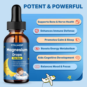 Magnesium Drops - Magnesium Glycinate Liquid Drops for Kids - Calm, Sleep, Relaxation, Bones, Brain Support with Vitamin B6, C, D3, Omega-3, L-Theanine, Zinc, Multivitamins - Strawberry Flavor 2 Fl Oz CNCHEFBuy Supplements Australia