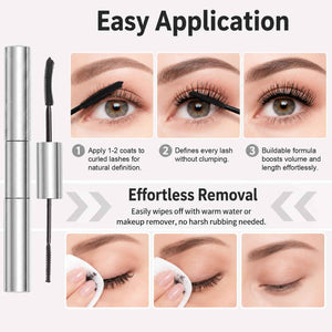 Tubing Mascara for Older Women 60 Plus, Double Ended Black Mascara, Lengthening Volumizing 2-in-1 Mascara for Short Multi-layered Lashes, Smudge Proof Easy Warm Water