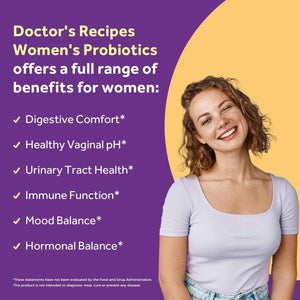 Doctor's Recipes Probiotics for Women, 100 Billion CFU, 18 Probiotic Strains, Prebiotics, Cranberry, P-5-P & VC, Vaginal, Digestive & Immune Support, Shelf-Stable, 30 Vegan Caps