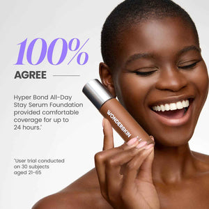 Wonderskin Hyper Bond All-Day Stay Serum Foundation – Waterproof, Transfer-Proof, 24HR Longwear Face Makeup with Niacinamide & Hyaluronic Acid – Lightweight, Natural Finish (Echo)