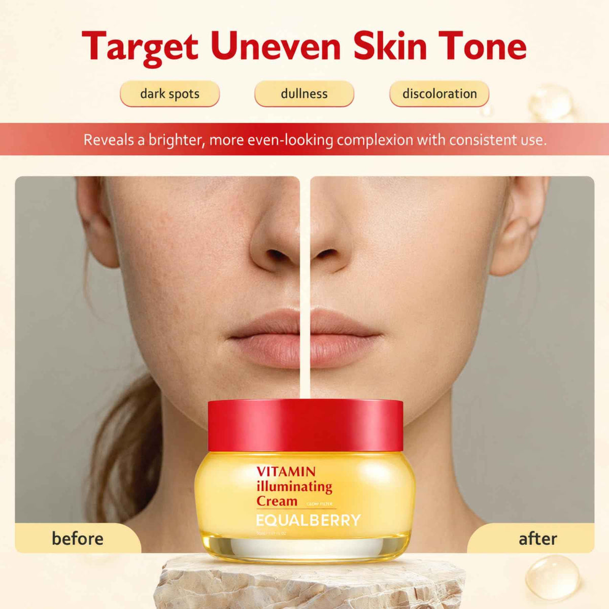 EQUALBERRY Vitamin Illuminating Cream with Niacinamide, TXA, Ceramide | Brightening for Uneven Tone & Dull Skin, Skin Barrier Support