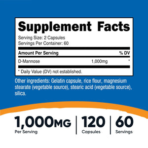 Nutricost D-Mannose 1000mg Per Serving, 120 Capsules - 500mg Per Capsule, Urinary Tract Health, Non-GMO and Gluten Free (Pack of 2) NutricostBuy Supplements Australia