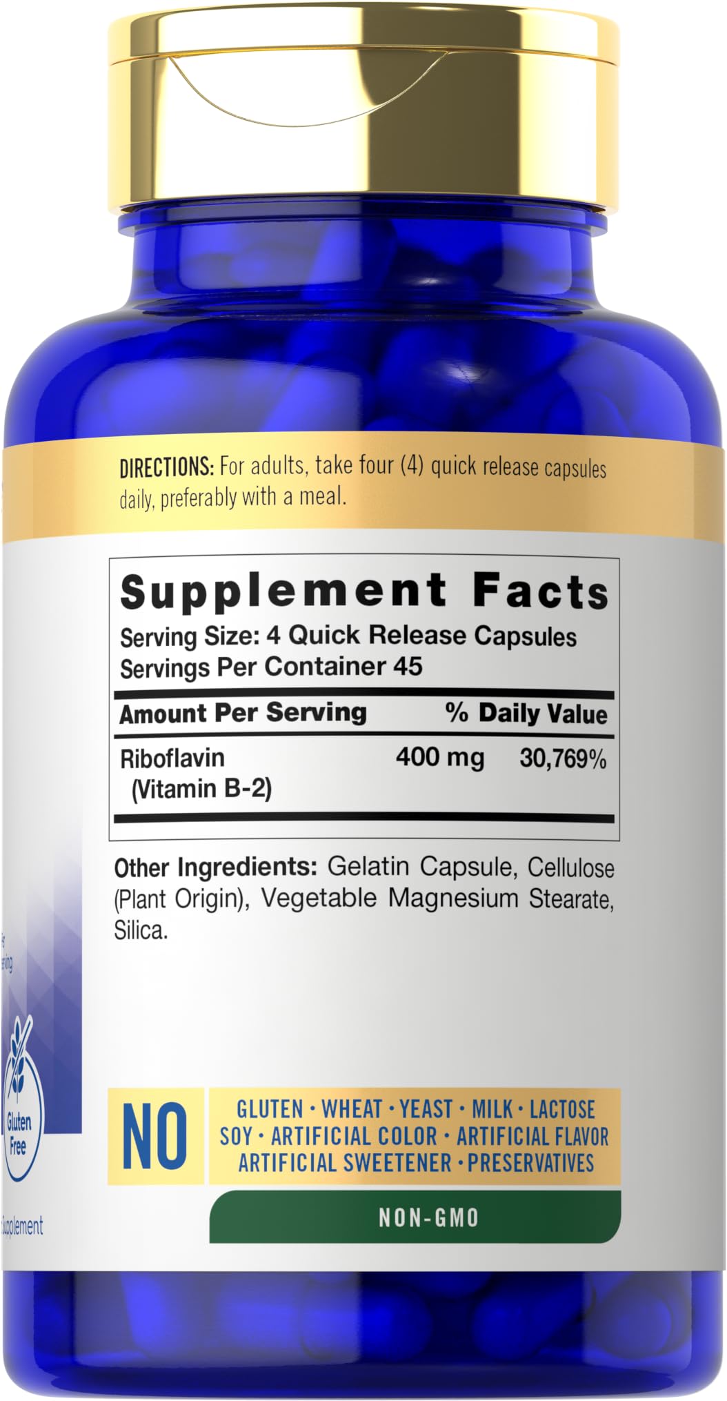 Carlyle Vitamin B-2 400mg - 180 Count - Non-GMO, Gluten Free Supplement - B2 Riboflavin