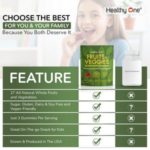 Fruits & Veggies Sugar-Free Gummies - 27 Whole Foods - Equals 3 Servings of Fruits & Vegetables - Improve Energy, Focus & Immune Function - Fiber - Antioxidants - Organic Ingredients - 28 Packets Healthy OneBuy Supplements Australia