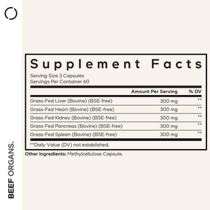 Codeage Grass Fed Beef Organs Supplement – Glandulars Supplements - Freeze Dried, Non-Defatted, Desiccated Liver, Heart, Kidney, Pancreas & Spleen Bovine Pills – Beef Vitamins - Non-GMO -180 Capsules CodeageBuy Supplements Australia