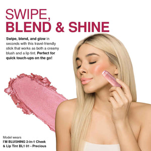 Palladio I'm Blushing 2-in-1 Cheek and Lip Tint, Buildable Lightweight Cream Blush, Sheer Multi Stick Hydrating formula, All day wear, Easy Application, Shimmery, Blends Perfectly onto Skin, Darling
