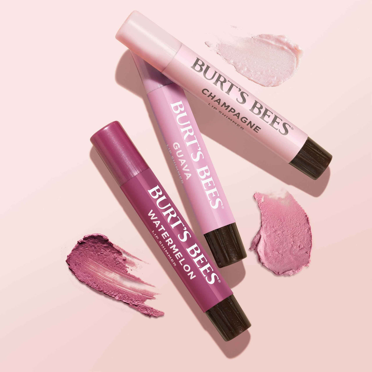 Burt's Bees Lip Shimmer Pink Collection, Tinted Lip Balm Stick, Moisturizing for All Day Hydration with Natural Glowy Pigmented Finish & Buildable Color, 3 Shades, Value Pack, 0.09 oz., Three Tubes