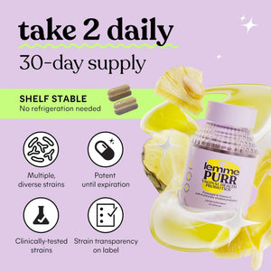 Lemme Purr Vaginal Probiotics for Women - Promotes pH Balance, Healthy Vaginal Odor & Urinary Tract Health w/Lactobacillus Blend, Clinically Tested Strains, Pineapple & Vitamin C - 60 Veggie Capsules LemmeBuy Supplements Australia