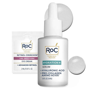 RoC Hydration+ Hyaluronic Acid Serum for Face, Hydrating, Plumping, Fragrance Free, Lightweight Formula with Collagen Proteins (1 Ounce)