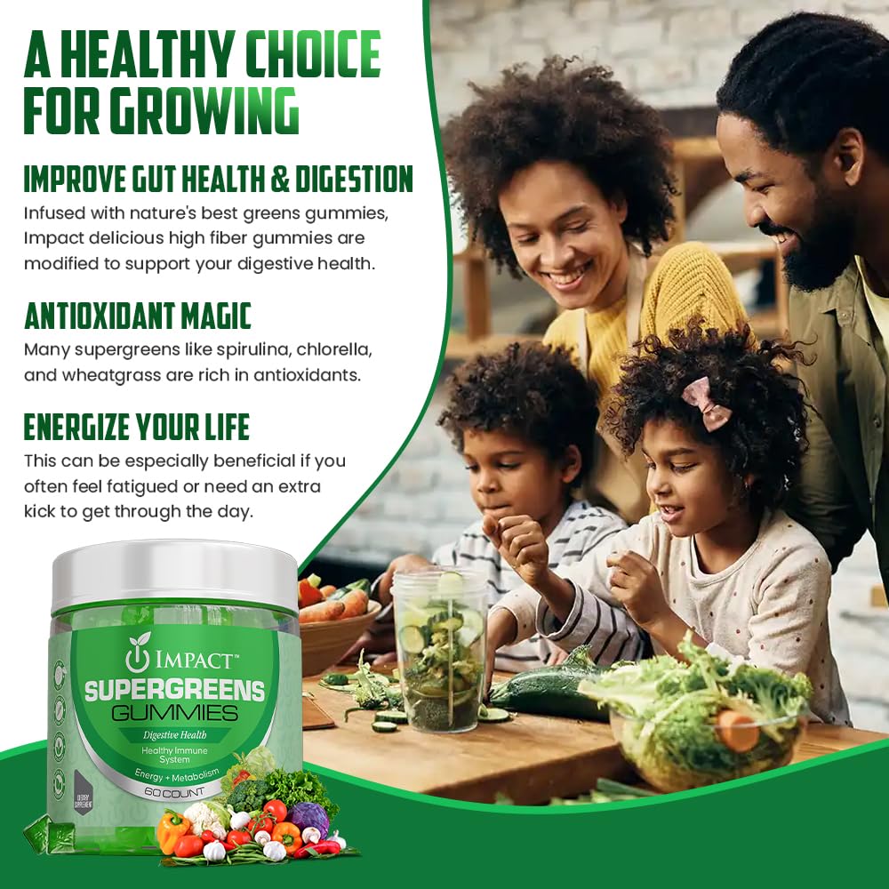 IMPACT Fiber Gummies for Adults, Women & Kids - Supergreens Veggies Daily High Fiber Gummies, for Gut Health & Immunity, Vegetarian Gummy Fiber Supplement