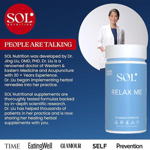 Sol Nutrition Relax Me - Natural Calming Relief for Stress, Tension, & Worry - 15x More Effective - Support Mood, Relax the Mind & Body - Supplements for Adults - Non-Drowsy - 60 Vegetarian Capsules Sol NutritionBuy Supplements Australia