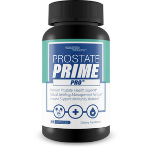 Supplement bottle labeled 'Prostate Prime Pro' on a white background
